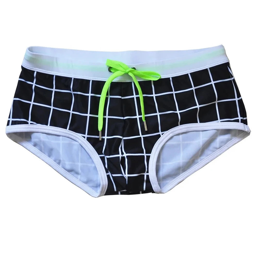 details of Men's Black Grid Swim Briefs - pridevoyageshop.com - gay men’s underwear and swimwear