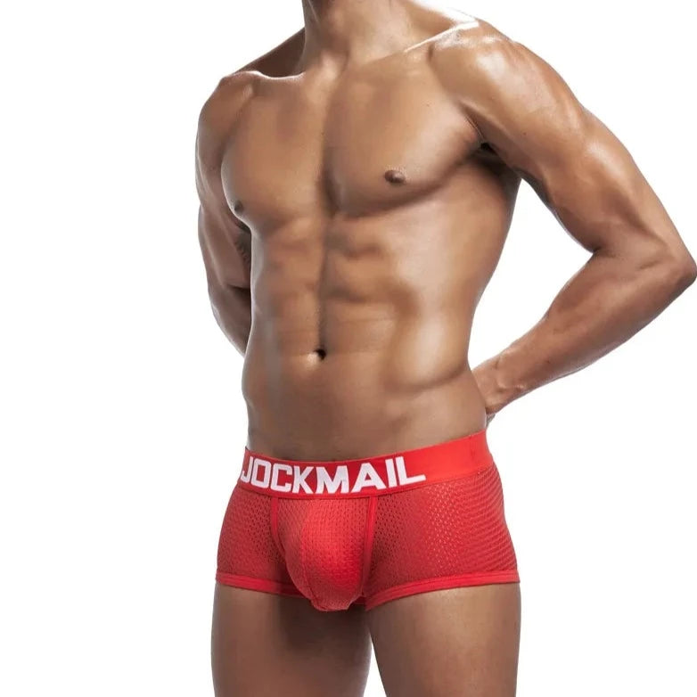 red Jockmail Men's Mesh Boxer Briefs 4-Pack - pridevoyageshop.com - gay men’s underwear and swimwear