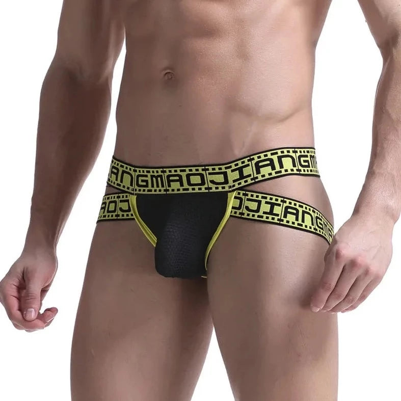 a hot gay man in black Gay Men's Movie Strip Jockstrap - pridevoyageshop.com - gay men’s underwear and swimwear