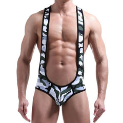 sexy gay man in White Green Gay Bodysuit and Singlet | Men's Kinky Camo Wrestling Bodysuit - Men's Singlets, Bodysuits, Leotard & Unitard - pridevoyageshop.com