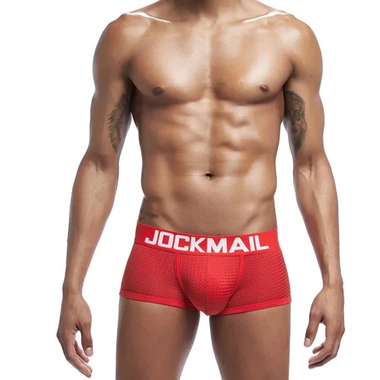 red Jockmail Men's Mesh Boxer Briefs 4-Pack - pridevoyageshop.com - gay men’s underwear and swimwear