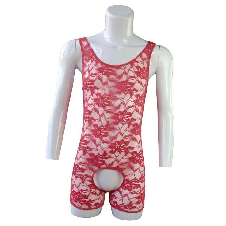 Burgundy Gay Singlet and Bodysuit | Men's Open Crotch Lace Singlet - Men's Singlets, Bodysuits, Leotard & Unitard - pridevoyageshop.com