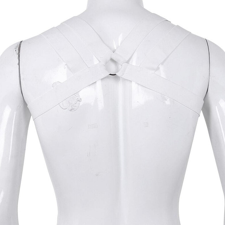 white Elastic Double Strap Shoulder Chest Harness | Gay Harness- pridevoyageshop.com - gay men’s harness, lingerie and fetish wear