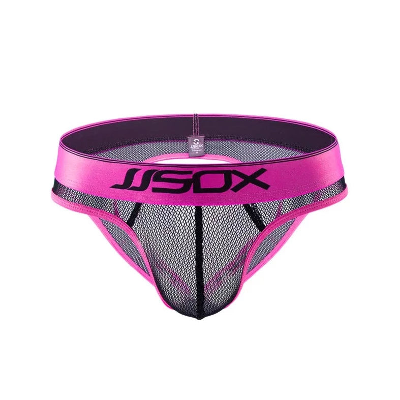 rose red JJSox Mesh See Through Jock Brief - pridevoyageshop.com - gay men’s underwear and swimwear