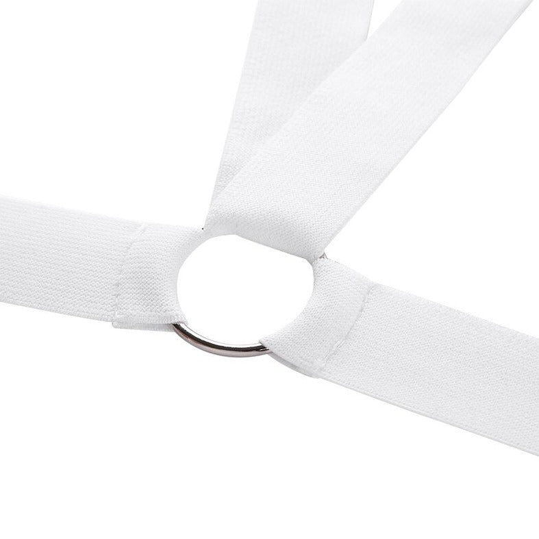 details of white Elastic Double Strap Shoulder Chest Harness | Gay Harness- pridevoyageshop.com - gay men’s harness, lingerie and fetish wear