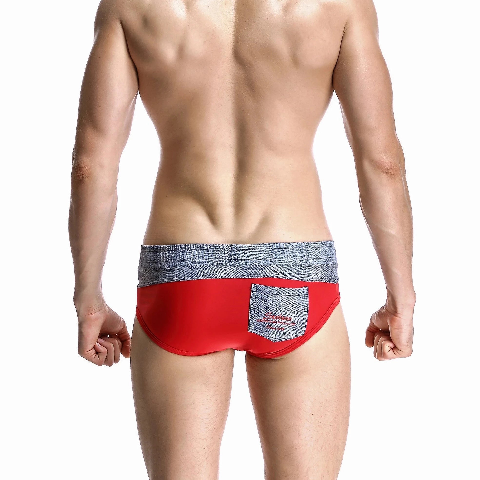 a hot gay man in red Men's Wide Gray Band Swim Briefs - pridevoyageshop.com - gay men’s underwear and swimwear