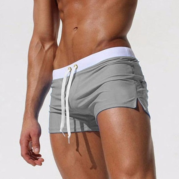 hot gay man in gray Gay Swimwear & Beachwear | Men's Square Cut Swim Trunks- pridevoyageshop.com - gay men’s underwear and swimwear