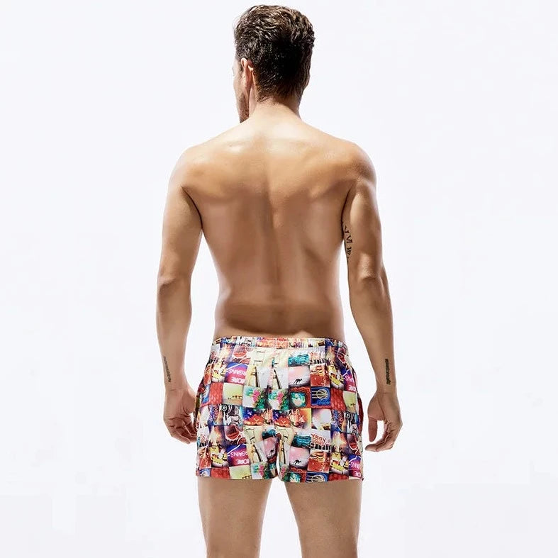 a hot gay man in red Postcard Grid Board Shorts - pridevoyageshop.com - gay men’s underwear and swimwear