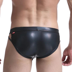 a hot gay man in Kinky Faux Leather Sideshow Briefs - pridevoyageshop.com - gay men’s underwear and swimwear