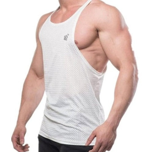 sexy gay man in white Gay Tops | Mens Breathable Mesh Gyms Tank Tops - pridevoyageshop.com - gay men’s gym tank tops, mesh tank tops and activewear