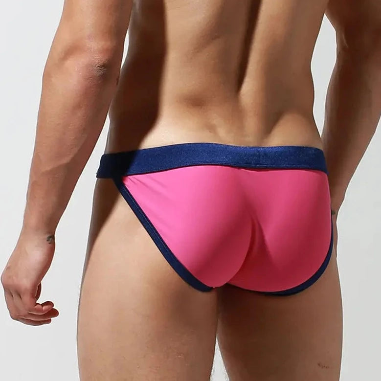 a sexy gay man in pink Desmiit Bowtie High Leg Swim Briefs - pridevoyageshop.com - gay men’s underwear and swimwear