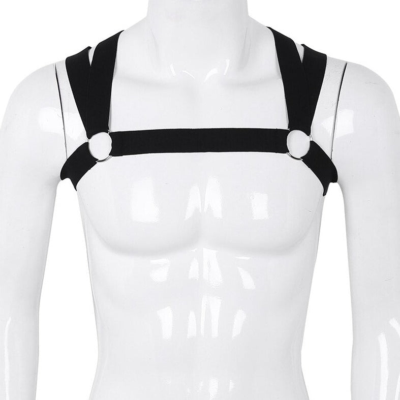 black Elastic Double Strap Shoulder Chest Harness | Gay Harness- pridevoyageshop.com - gay men’s harness, lingerie and fetish wear