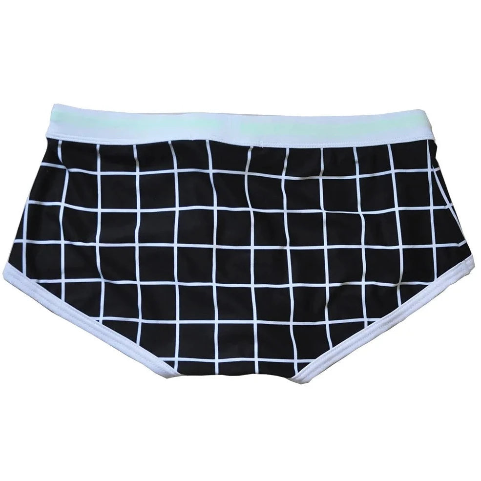 details of Men's Black Grid Swim Briefs - pridevoyageshop.com - gay men’s underwear and swimwear