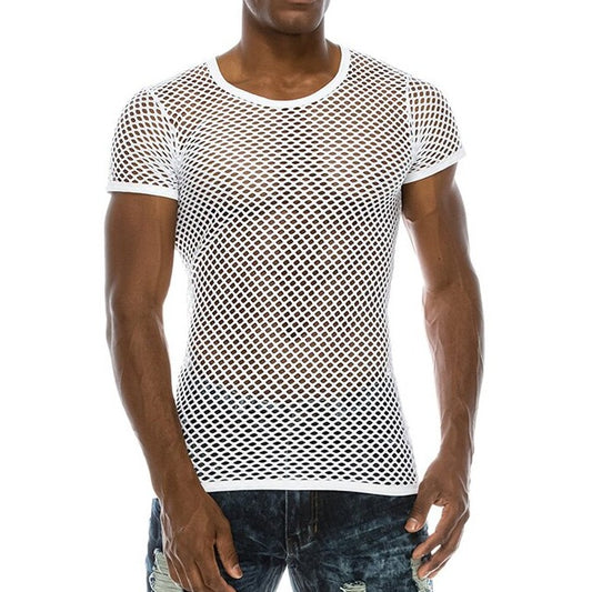 white Gay Men Fashion | Men's Black Mesh T-Shirt: Fishnet T-Shirt for Men
