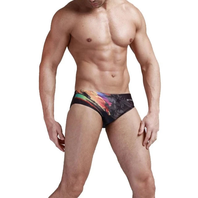 a sexy gay man in Men's Patterned Swim Briefs - pridevoyageshop.com - gay men’s underwear and swimwear