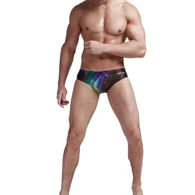 a sexy gay man in Men's Patterned Swim Briefs - pridevoyageshop.com - gay men’s underwear and swimwear