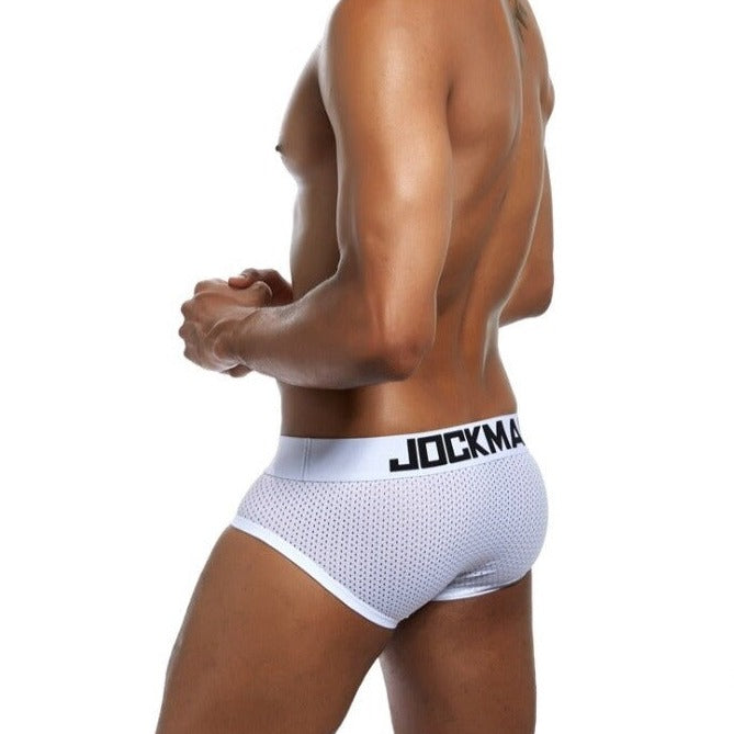 hot man in white Jockmail mesh Briefs | Gay Mens Underwear- pridevoyageshop.com - gay men’s underwear and swimwear