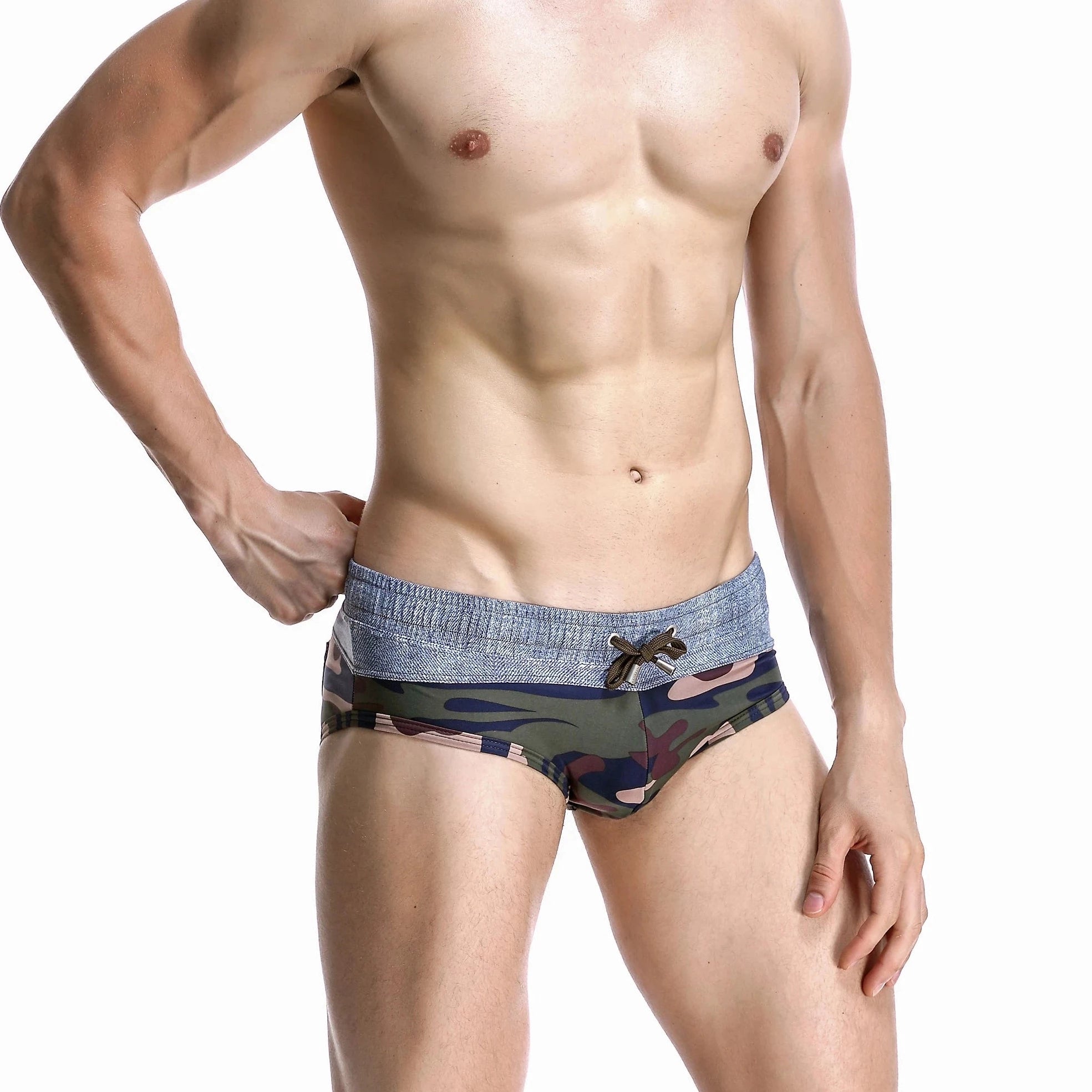 a hot gay man in camo Men's Wide Gray Band Swim Briefs - pridevoyageshop.com - gay men’s underwear and swimwear