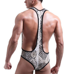 sexy gay man in snake Gay Bodysuit and Singlet | Men's Kinky Camo Wrestling Bodysuit - Men's Singlets, Bodysuits, Leotard & Unitard - pridevoyageshop.com