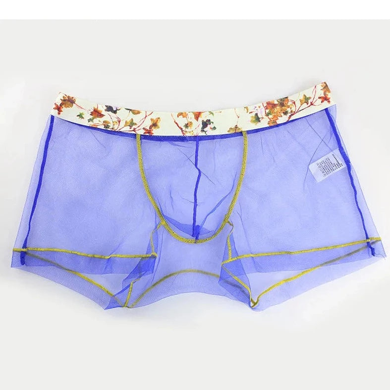 blue Gay Men's Transparent Sheer Boxer Briefs - pridevoyageshop.com - gay men’s underwear and swimwear