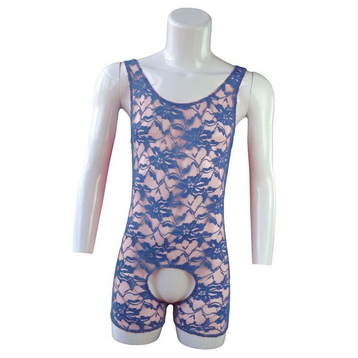 Navy blue Gay Singlet and Bodysuit | Men's Open Crotch Lace Singlet - Men's Singlets, Bodysuits, Leotard & Unitard - pridevoyageshop.com