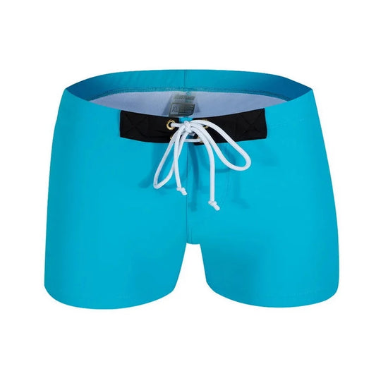 lake blue Solid Color Bowtie Swim Trunks - pridevoyageshop.com - gay men’s underwear and swimwear