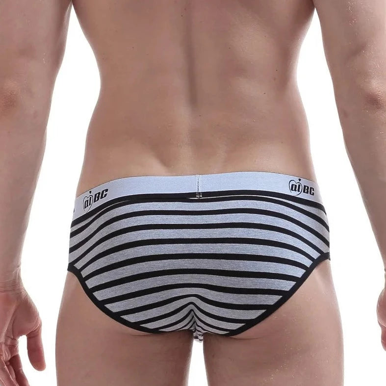 a hot gay man in Black grey AIBC Man's Striped Briefs - pridevoyageshop.com - gay men’s underwear and swimwear