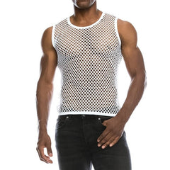 white Gay Men Fashion | Men's Black Mesh Tank Top: Fishnet Tank for Men- pridevoyageshop.com - gay men’s harness, lingerie and fetish wear