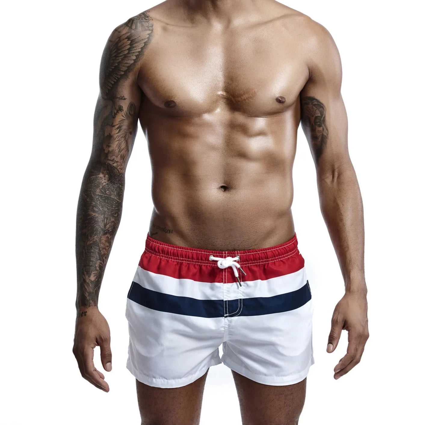 a hot gay man in Siren's Stripe Swim Trunks - pridevoyageshop.com - gay men’s underwear and swimwear