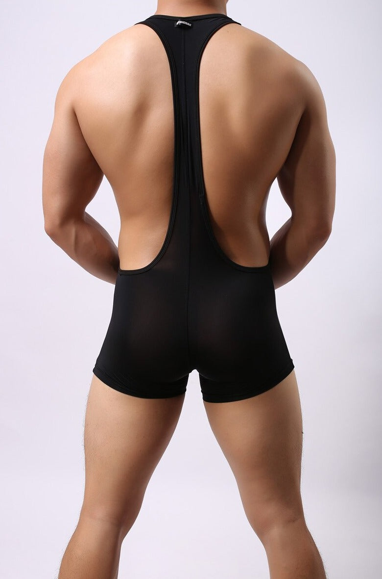 sexy gay man in black Gay Singlet and Bodysuit | Men's Solid Mesh Wrestling Singlet - Men's Singlets, Bodysuits, Rompers & Jumpsuits - pridevoyageshop.com