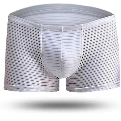 white Men's Silky Striped Sheer Boxers - pridevoyageshop.com - gay men’s underwear and swimwear