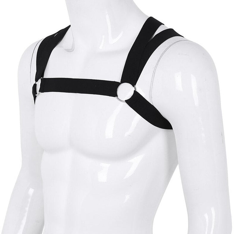 black Elastic Double Strap Shoulder Chest Harness | Gay Harness- pridevoyageshop.com - gay men’s harness, lingerie and fetish wear