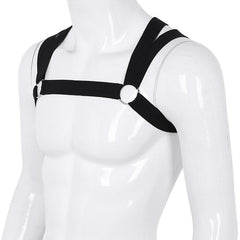 black Elastic Double Strap Shoulder Chest Harness | Gay Harness- pridevoyageshop.com - gay men’s harness, lingerie and fetish wear