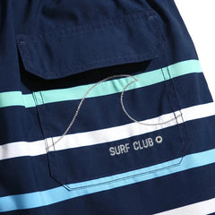 details of navy Horizon Hues Striped Board Shorts - pridevoyageshop.com - gay men’s underwear and swimwear