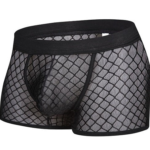 black Men's Sexy Transparent Mesh Boxers | Gay Underwear- pridevoyageshop.com - gay men’s underwear and swimwear