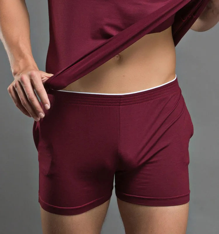 a hot gay man in dark red Men's Basic Skinny Sweat Shorts - pridevoyageshop.com - gay men’s underwear and swimwear