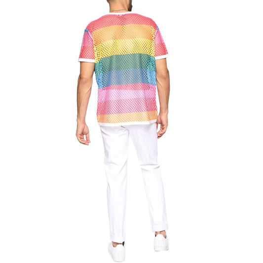 back of 2023 Gay Men Fashion | Rainbow Mesh T-Shirt: Fishnet Men's Shirt- pridevoyageshop.com - gay men’s harness, lingerie and fetish wear