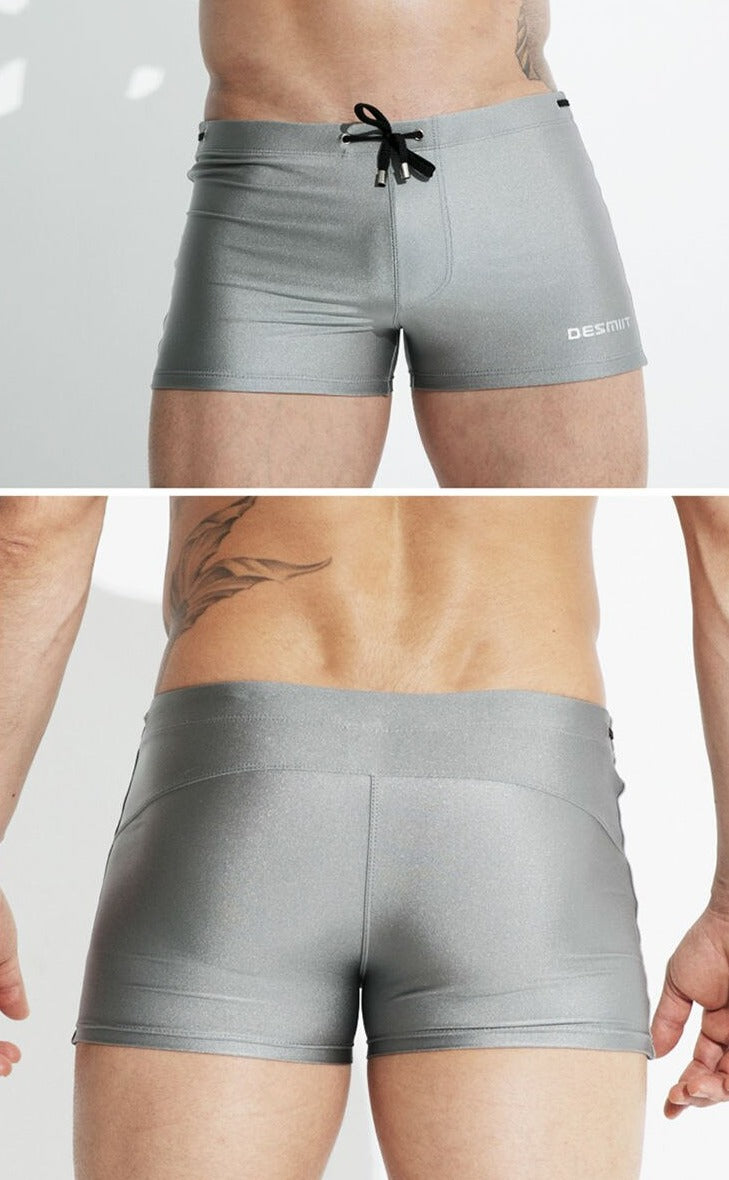 sexy gay man in silver Gay Swimwear | Sexy Mens Pouch Square Cut Swim Trunks - pridevoyageshop.com - gay men’s underwear and swimwear