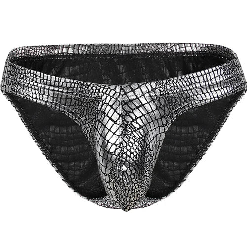 silver Men's Shimmer Snakeskin Pouch Briefs - pridevoyageshop.com - gay men’s underwear and swimwear