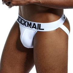 hot gay man in white Jockmail Classic Jockstrap: Best Jockstrap & Male Jockstraps- pridevoyageshop.com - gay men’s underwear and swimwear