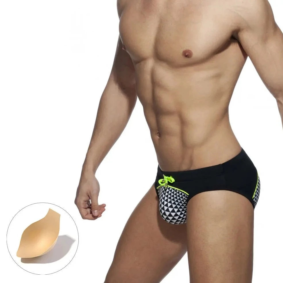 a hot gay man in Men's Checker Flash Swim Briefs - pridevoyageshop.com - gay men’s underwear and swimwear