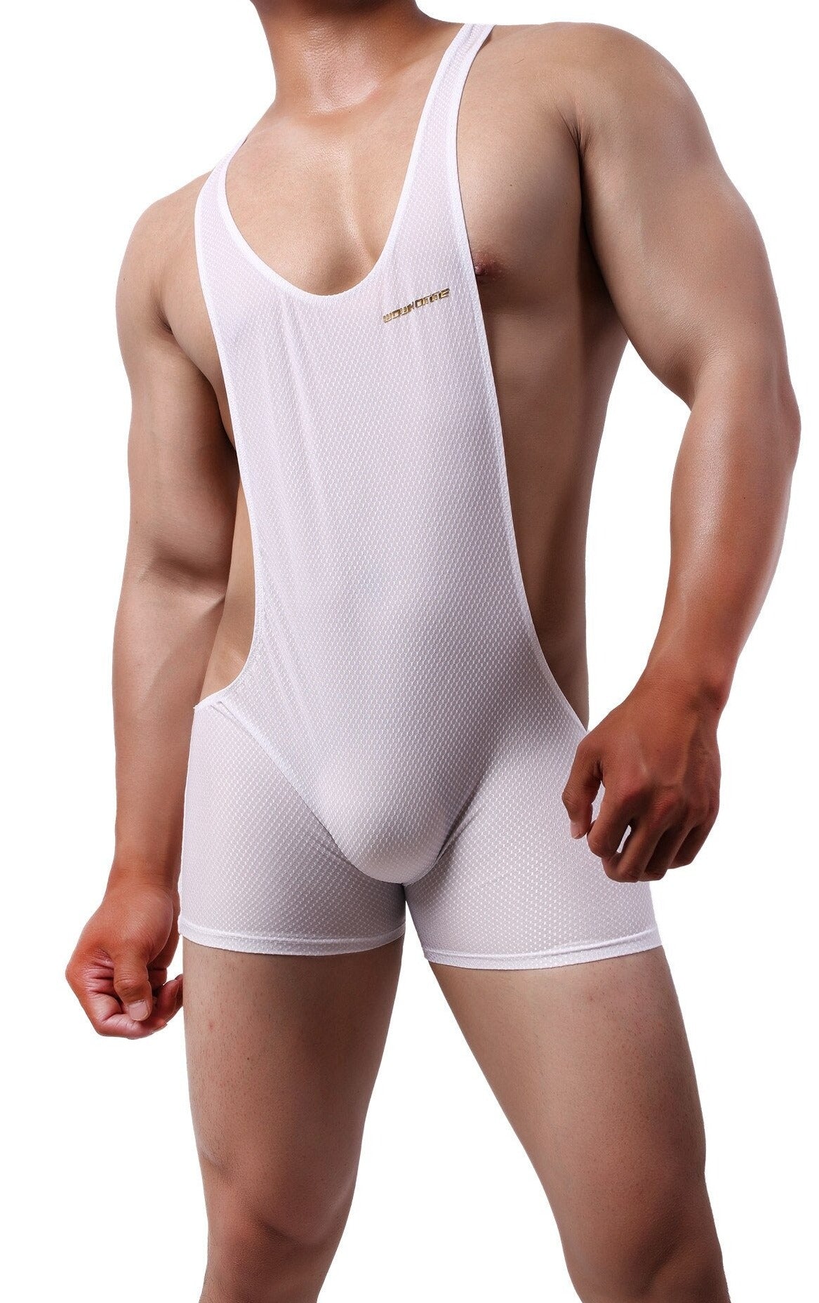 sexy gay man in white Gay Singlet and Bodysuit | Men's Workout Gym Singlets - Men's Singlets, Bodysuits, Rompers & Jumpsuits - pridevoyageshop.com