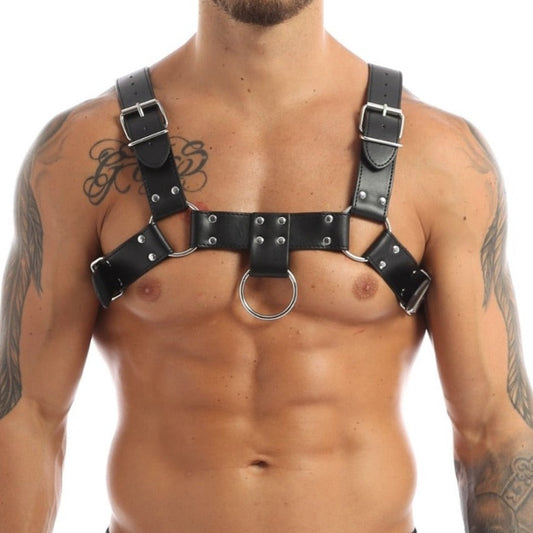 Basic Black Shoulder Harness: Men's Clubwear - pridevoyageshop.com - gay men’s harness, lingerie and fetish wear