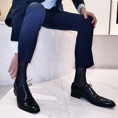 details of details of navy Sheer OTC Socks: Best Men's Sheer Dress Socks for the Sexy Gay Man- pridevoyageshop.com - gay men’s harness, lingerie and fetish wear