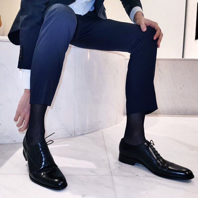 details of details of navy Sheer OTC Socks: Best Men's Sheer Dress Socks for the Sexy Gay Man- pridevoyageshop.com - gay men’s harness, lingerie and fetish wear