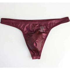 wine red Brave Person Gay Men's Metallic Thong - pridevoyageshop.com - gay men’s underwear and swimwear