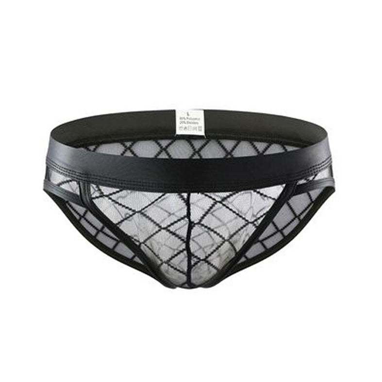 Details of Men's Leather Mesh Briefs: Sensual Sheer Leather Underwear for Men - pridevoyageshop.com - gay men’s underwear and swimwear