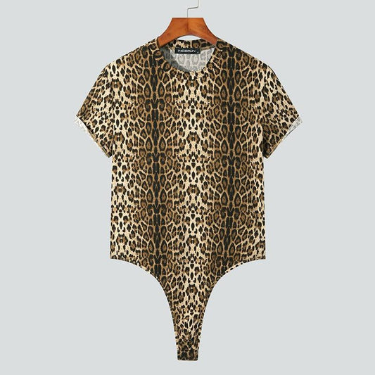 Gay Bodysuit and Singlet | Men's Leopard Print Bodysuit - Men's Singlets, Bodysuits, Leotard & Unitard - pridevoyageshop.com