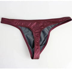 wine red Brave Person Gay Men's Metallic Thong - pridevoyageshop.com - gay men’s underwear and swimwear