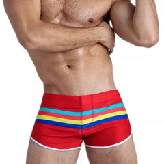 a hot gay man in red Men's Sunset Stripe Swim Trunks - pridevoyageshop.com - gay men’s underwear and swimwear